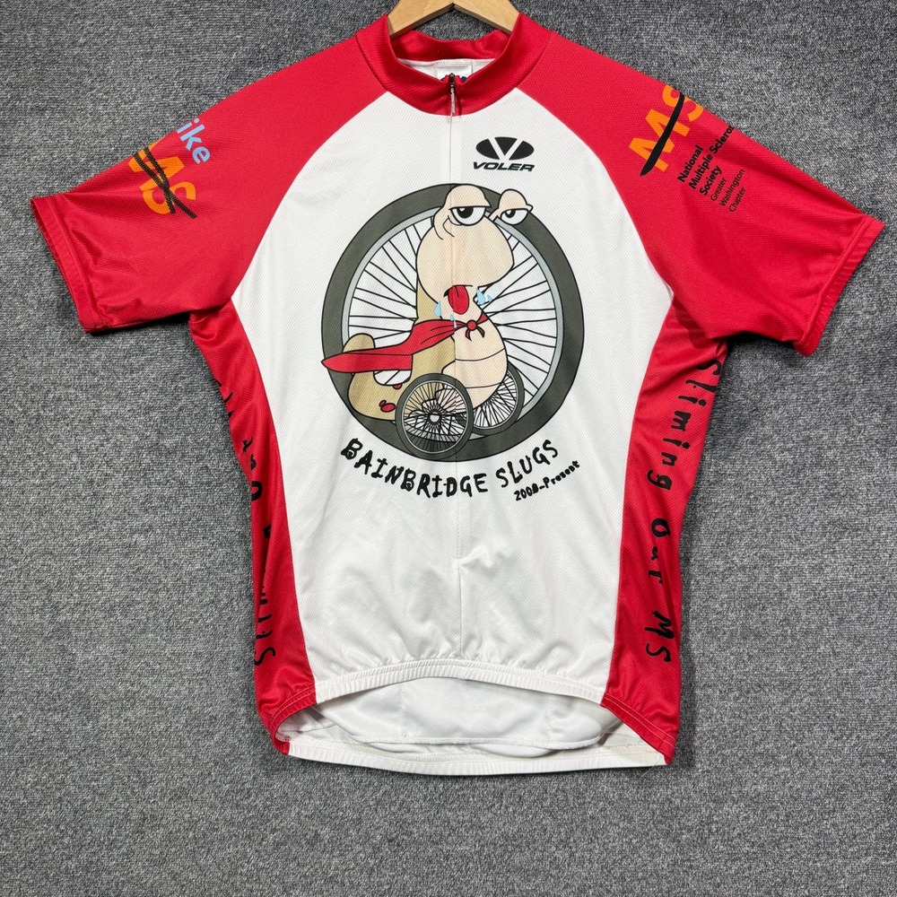 Voler Cycling Jersey Mens L Red White Bainbridge Slugs Bike MS Short Sleeve